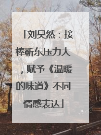 刘昊然：接棒靳东压力大，赋予《温暖的味道》不同情感表达